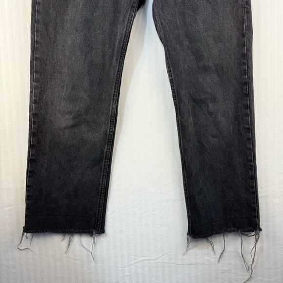 Zara Black Denim Jeans Size 6 Straight Leg Button Fly Frayed Baggy Goth Grunge - Picture 5 of 8